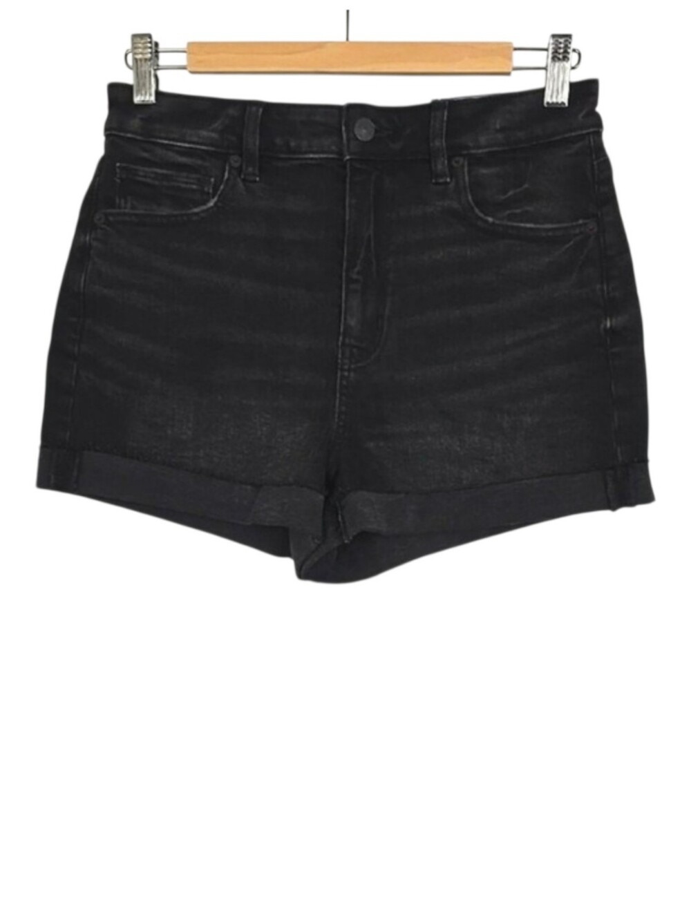 NWT American Eagle Women's Stretch High Rise Black Denim Mom Shorts 4